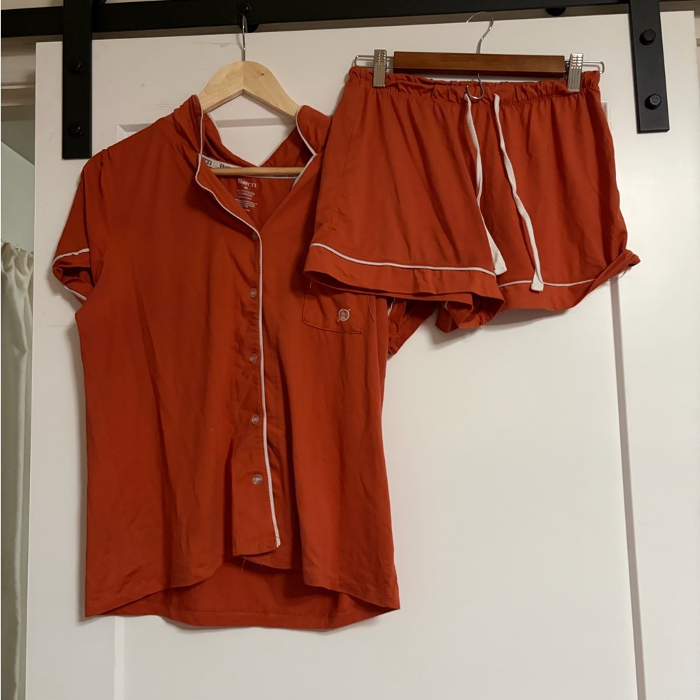 Rust Orange Short Sleeve Pajama Set with White Piping